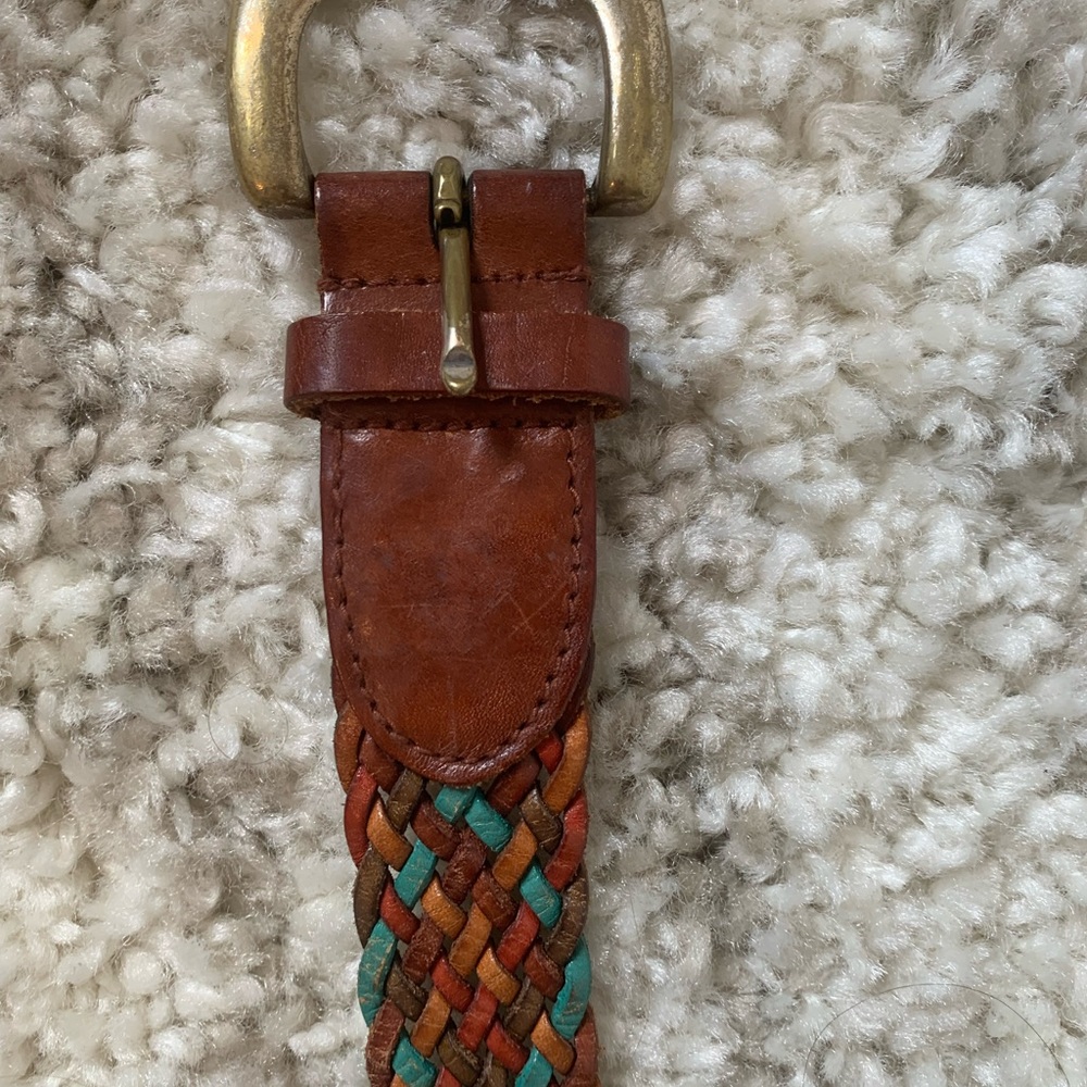 Fossil Small Braided Woven Leather Belt Red Teal Turquoise Brown